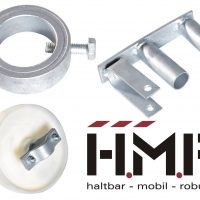 Bauzaun, Mobilzaun Umbauset zum Flügeltor 2 Stk. je (Drehgelenk, Laufrad, Ring)